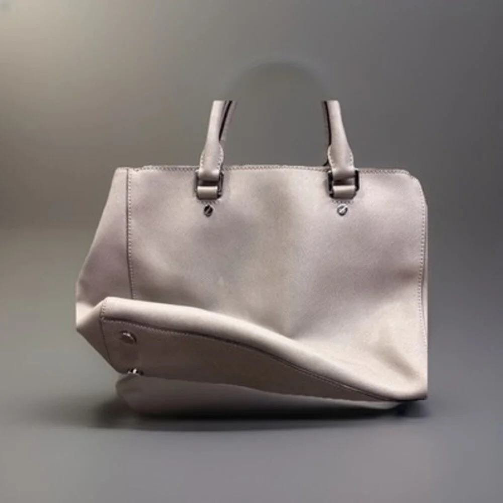 Michael Kors Gray Satchel Bag Logo Charm Double Handles Zipper Silver Hardware